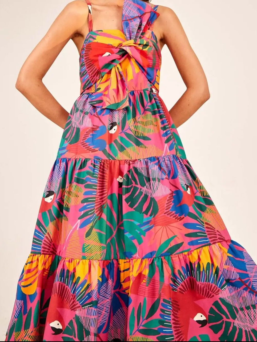 FARM Rio Women's Macaw Bow Top Midi Dress size XS Tropical anthropology NWT